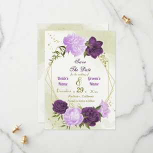 purple flowers green leaves save the date