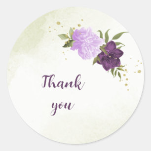 purple flowers green leaves wedding classic round sticker