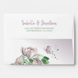 purple flowers green leaves wedding envelope