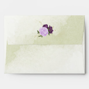 purple flowers green leaves wedding envelope