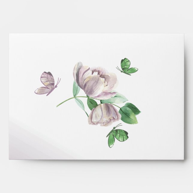 purple flowers green leaves wedding envelope (Front)