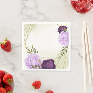 purple flowers green leaves wedding napkin