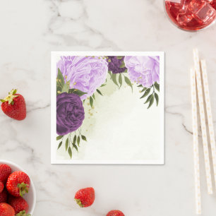 purple flowers green leaves wedding napkin