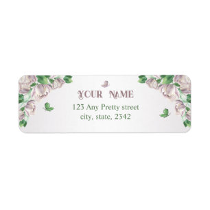 purple flowers green leaves wedding return address label