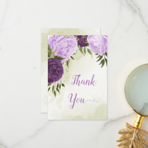 purple flowers green leaves wedding thank you card