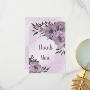 purple flowers greenery botanical wedding thank you card