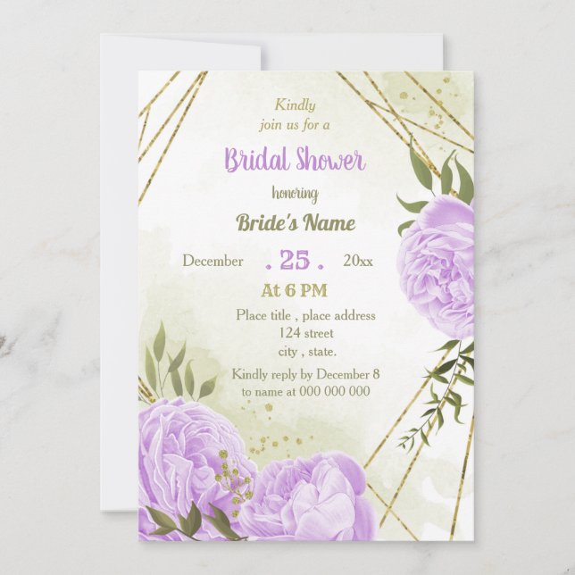 purple flowers greenery bridal shower invitation (Front)