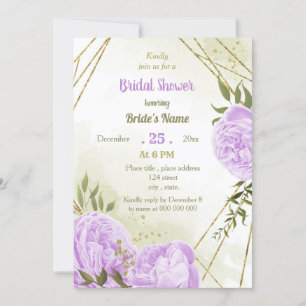 purple flowers greenery bridal shower invitation