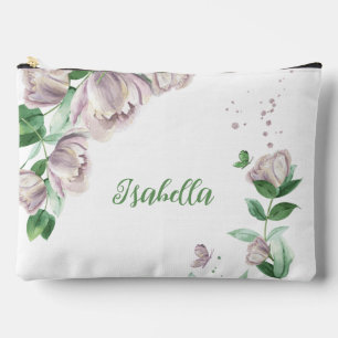 purple flowers greenery butterflies accessory pouch
