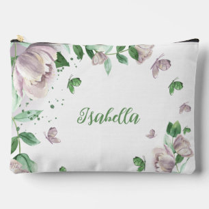 purple flowers greenery butterflies accessory pouch