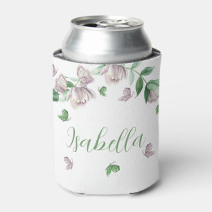 purple flowers greenery butterflies can cooler