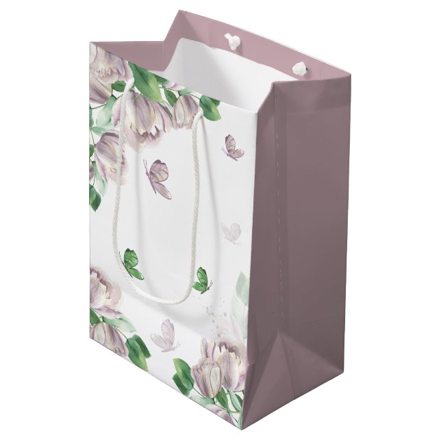 purple flowers greenery butterflies medium gift bag (Front Angled)