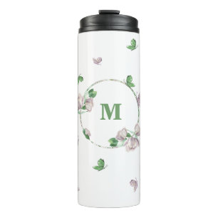 purple flowers greenery butterflies thermal tumbler