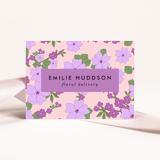 Purple Flowers, Greenery, Florist, Flower Shop Business Card (Creator Uploaded)