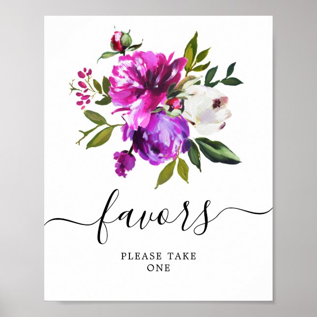 Purple Flowers & Greenery Shower Favours Sign (Front)