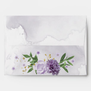 purple flowers greenery wedding envelope