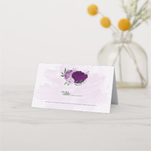 Purple flowers greenery wedding place card