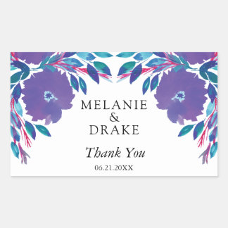 Purple Flowers Handpainted Rectangular Sticker