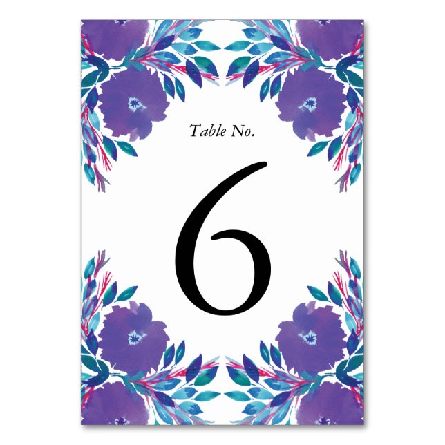 Purple Flowers Handpainted Table Number (Front)