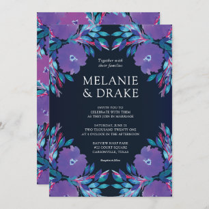 Purple Flowers Handpainted Wedding Invitation
