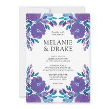 Purple Flowers Handpainted Wedding Invitation
