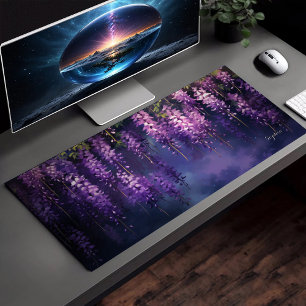 Purple Flowers Hanging From A Tree Violet Floral Desk Mat