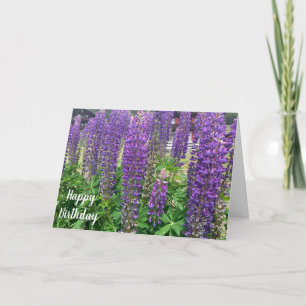 Purple Flowers Happy Birthday Card