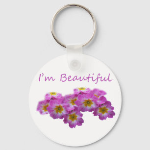 Purple flowers, I'm beautiful Key Ring