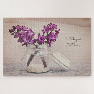 Purple Flowers in a Jar - Personalised Jigsaw Puzzle