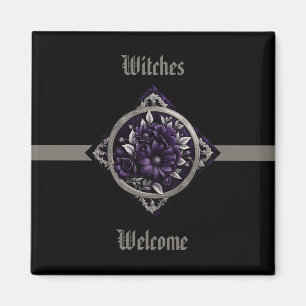 Purple Flowers in Gothic Frame with Ribbon Magnet