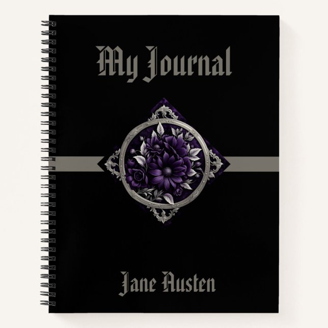 Purple Flowers in Gothic Frame with Ribbon Notebook (Front)