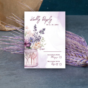 Purple Flowers In Mason Jar Elegant Floral Wedding RSVP Card