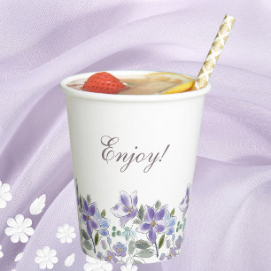 Purple Flowers Lilac Floral Bridal Shower Paper Cups