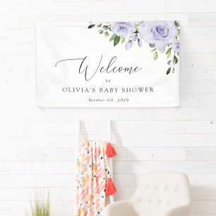Purple Flowers, Lilac Flowers, Baby Shower Welcome Banner