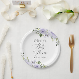 Purple Flowers, Lilac Flowers, Boho, Baby Shower Paper Plate