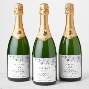 Purple Flowers, Lilac Flowers, Boho, Birthday Sparkling Wine Label