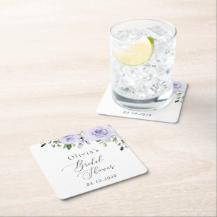 Purple Flowers, Lilac Flowers, Boho, Bridal Shower Square Paper Coaster