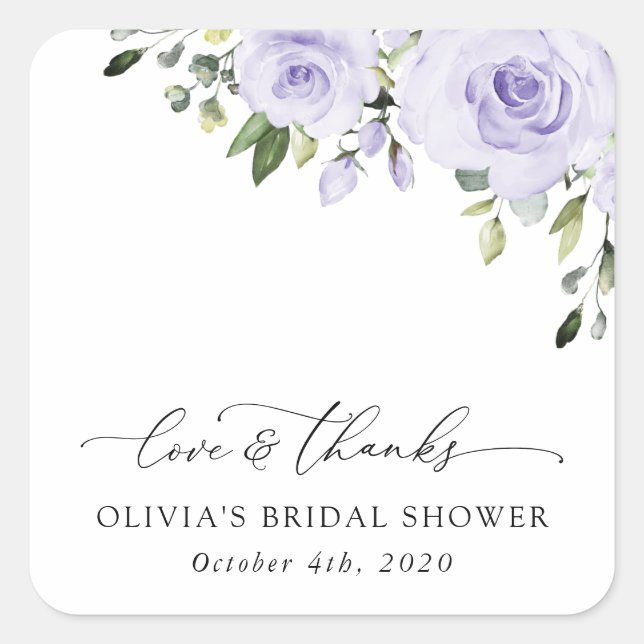 Purple Flowers, Lilac Flowers, Boho, Bridal Shower Square Sticker (Front)
