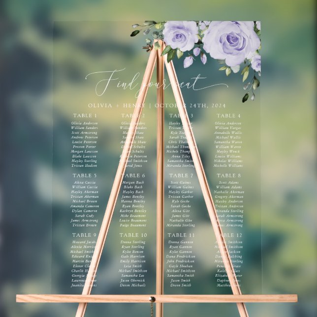Purple Flowers, Lilac Flowers, Boho, Seating Chart (Neutral)