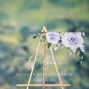 Purple Flowers, Lilac Flowers, Bridal Welcome Acrylic Sign