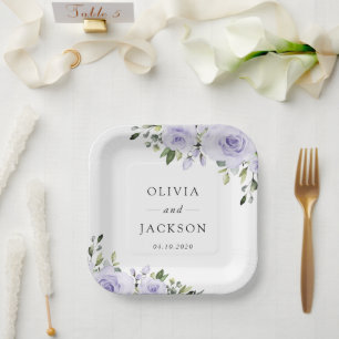 Purple Flowers, Lilac Flowers, Floral Wedding Paper Plate