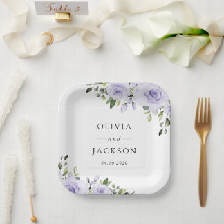 Purple Flowers, Lilac Flowers, Floral Wedding Paper Plate