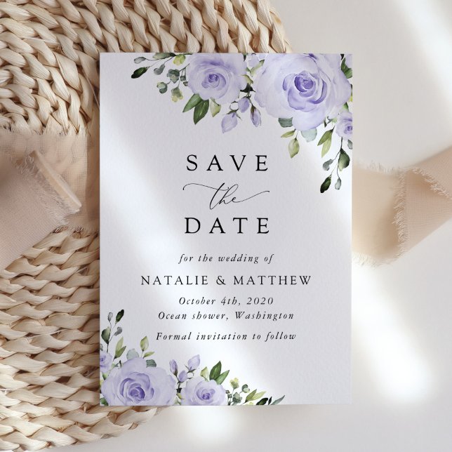 Purple Flowers, Lilac Flowers, Floral Wedding Save The Date (Creator Uploaded)