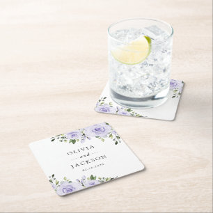 Purple Flowers, Lilac Flowers, Floral Wedding Square Paper Coaster
