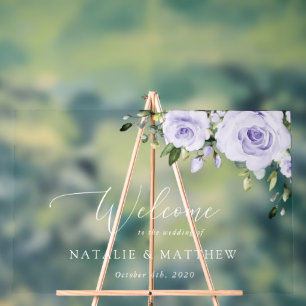 Purple Flowers, Lilac Flowers, Wedding Welcome Acrylic Sign