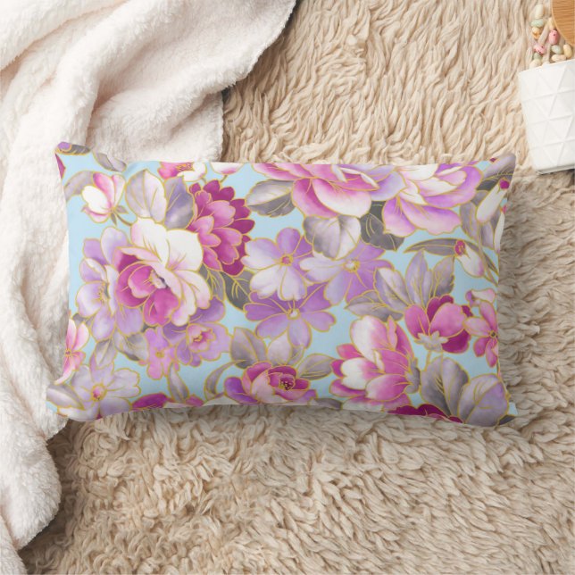 Purple Flowers Lumbar Pillow (Blanket)