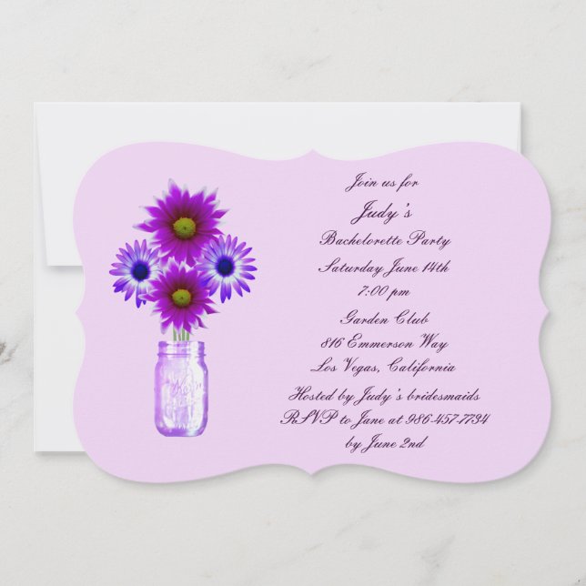 Purple Flowers Mason Jar Bachelorette Party Invite (Front)
