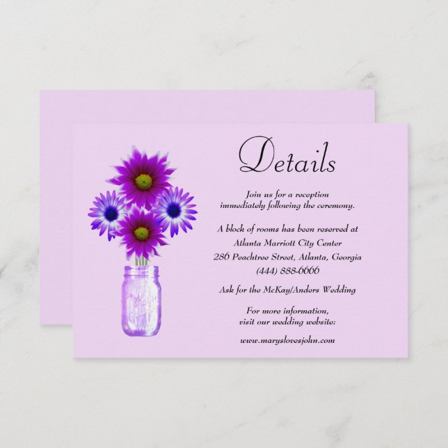 Purple Flowers Mason Jar Wedding Details Enclosure Card (Front/Back)