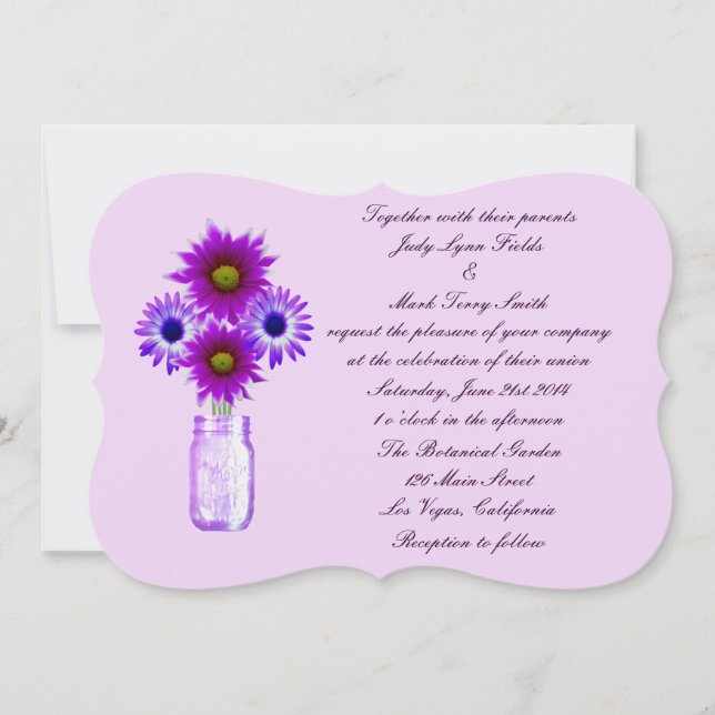 Purple Flowers Mason Jar Wedding Invitation (Front)