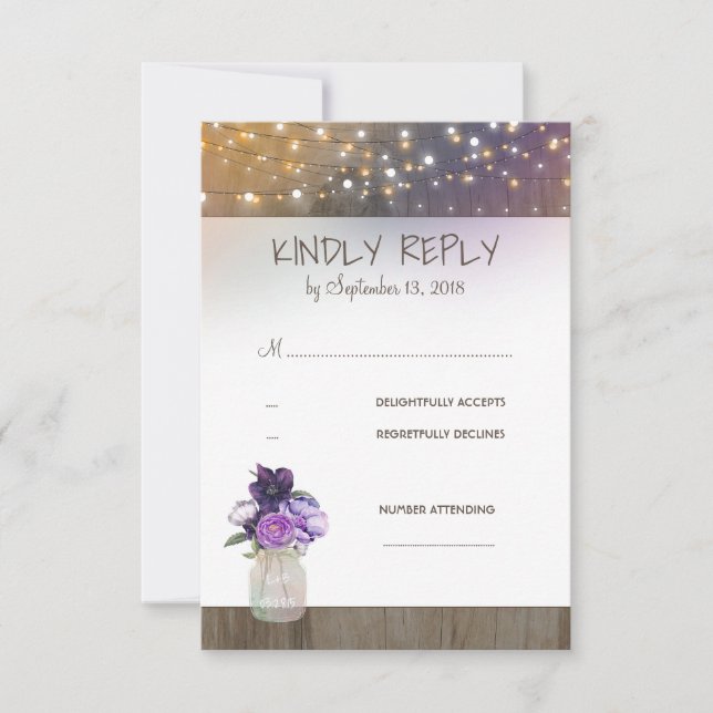 Purple Flowers Mason Jar Wedding RSVP (Front)